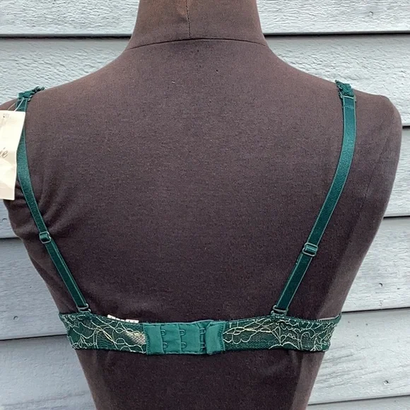 NWOT Aerie Deep Green & Gold Lace Emma Push Up Bra 32A - Picture 3 of 7